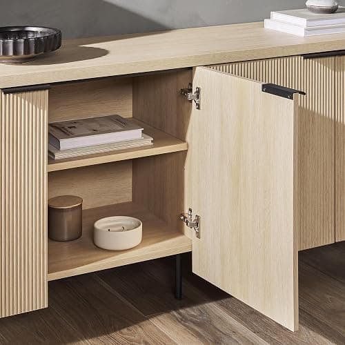 Walker Edison Reema Fluted 4-Door Kitchen Sideboard Buffet Console, 69 Inch, Coastal Oak thumbnail 6