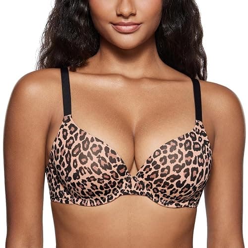 DOBREVA Women's Push Up T-Shirt Bra Padded Plunge | Seamless, Full Coverage, Smooth, Convertible Straps, Back Smoothing, Everyday, Sexy - Image 1