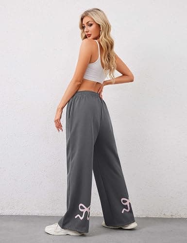 Livtany Women’s Straight Leg Graphic Bow Print Sweatpants Wide Leg Elastic Waistband Lounge Pant Lounge Joggers with Pockets thumbnail 5