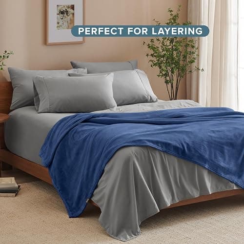 Bare Home Fleece Blanket - Twin/Twin Extra Long - Ultra-Soft Lightweight for Bed, Sofa, and Couch - Luxury Microplush - Cozy Warm Blanket (Twin/Twin XL, Dark Blue) thumbnail 8