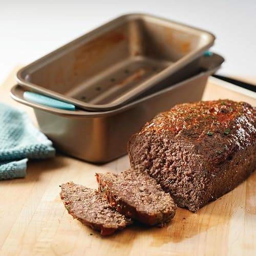 Rachael Ray 47578 Cucina Nonstick Bakeware Set with Grips Includes Nonstick Bread Pan, Baking Sheet, Cookie Sheet, Baking Pans, Cake Pan and Muffin Pan - 10 Piece, Latte Brown with Agave Blue Grips - 10 Piece - Latte Brown with Agave Blue Grips - Bakeware Set thumbnail 9