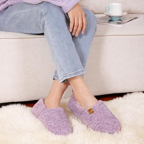 EverFoams Women’s Soft Curly Full Slippers Memory Foam Lightweight House Shoes Cozy Loafer with Polar Fleece Lining thumbnail 2