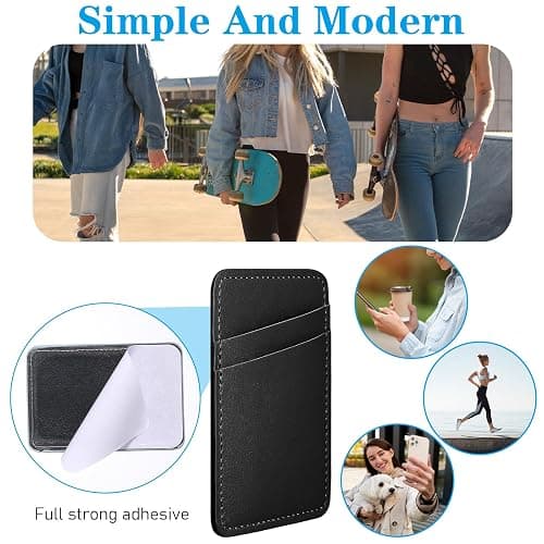 ElevateTech Phone Wallet Stick On, Leather Phone Card Holder for Phones Case Adhesive Stretchy Credit Card Pocket for Back of Phones Stick on Cards Holder with Most Cell Phones(White, Blue, Black) thumbnail 5