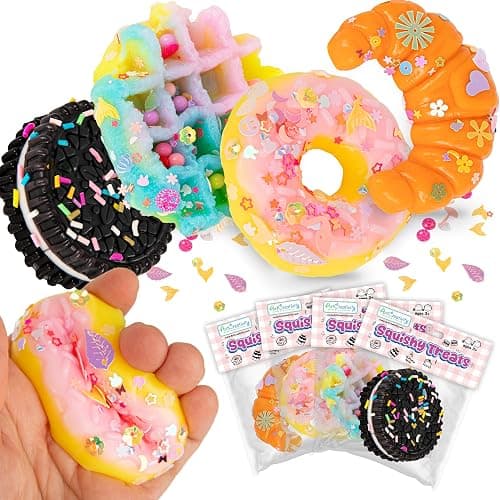 ArtCreativity Squishy Treats Fidget Toys for Kids and Adults - 4 Pack - Super Soft Squishy Dessert Include Sandwich Cookie, Donut, Croissant, and Waffle - Squeeze Toys for Stress Relief and Anxiety - Image 1