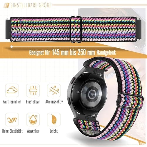 20mm Armband für Garmin Forerunner 55/158/165/245/645/570(42mm)/Vivoactive 6/5/3/Garmin Venu Sq 2 Music/Venu 2 Plus/Vivomove Trend, Nylon Elastisch Armband für Amazfit Active 2/Active/Polar Ignite 3 thumbnail 5