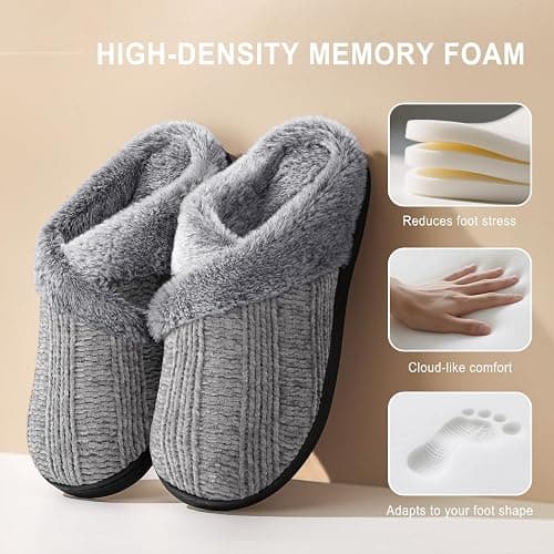 Slippers for Women Fuzzy House Slip on Indoor Outdoor Bedroom Furry Fleece Lined Ladies Comfy Memory Foam Female Home Shoes Anti-Skid Rubber Hard Sole thumbnail 4
