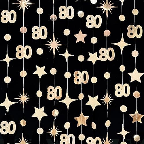 Champagne Gold 80th Birthday Decorations Number 80 Circle Dot Star Garland Metallic Streamer Banner for Women Mens Cheers to 80 Years Old Birthday Happy 80th Anniversary Vintage 1945 Party Supplies thumbnail 4