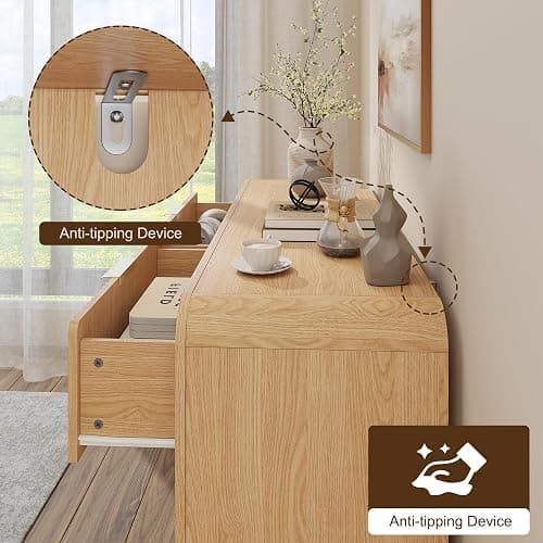 Decofy Fluted Drawers Dresser for Bedroom, Wood Dressers with Gold Handles, Modern Dressers with Wave Texture, Large Storage Chest of Drawers, Bedroom Dresser Organizer 47'' & 6 Drawers (Natural Oak) thumbnail 3