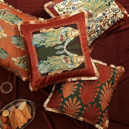 patdrea Designer Velvet Throw Pillow Covers 18x18 Inch,Farmhouse Yellow Jungle with Brown Palm Leaves Pattern,Decorative Square Pillowcases Cushion for Bed Living Room Outdoor Car,Pack of 2 thumbnail 7