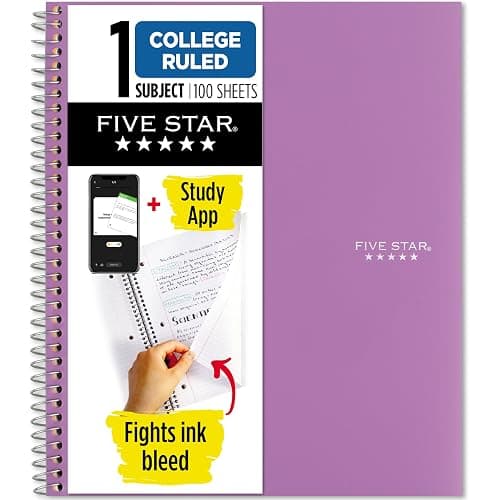 Five Star Spiral Notebook + Study App, 1 Subject, College Ruled Paper, 8-1/2" x 11", 100 Sheets, Fights Ink Bleed, Water Resistant Cover, Amethyst Purple (38744) - Image 1