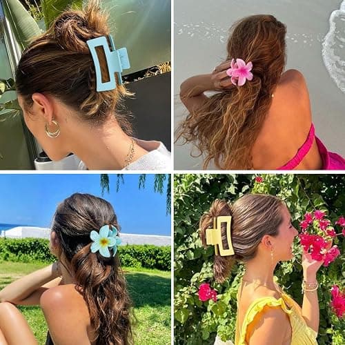 Flower Hair Clips for Women Square Claw Clips for Girls 2 Styles Hair Claw Clips for Thick or Thin Hair 6 PCS Hawaiian Hibiscus Rectangle Large Plumeria Medium Hair Accessories for Women (Pink) thumbnail 6