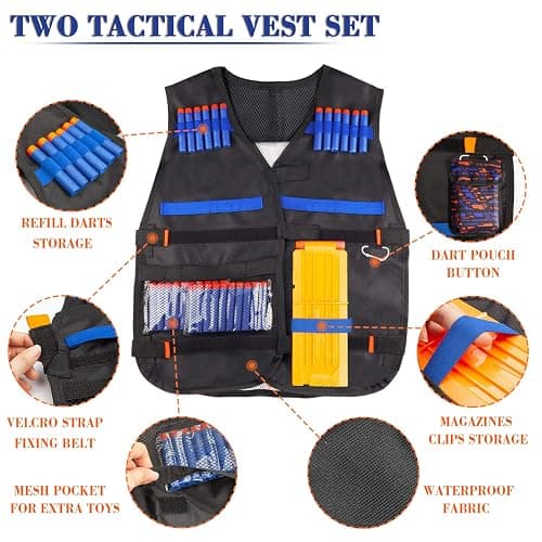 2 Pack Kids Tactical Vest Kit for Nerf Guns Game N-Strike Elite Series Wars with Refill Darts, Reload Clips, Dart Pouch, Tactical Mask, Wrist Band and Protective Glasses for Boys ,Girls thumbnail 2