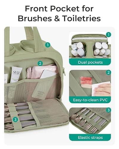 BAGSMART Travel Toiletry Bag, Lightweight Large Wide-open Travel Bag for Women, Puffy Cosmetic Makeup Bag Organizer with Handle for Accessories,Essentials, Toiletries, Green thumbnail 3