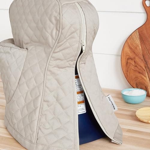 KITCHENAID Fitted Tilt-Head Stand Mixer Cover with Storage Pocket, Quilted 100% Cotton,14.4"x18"x10", Milkshake thumbnail 5