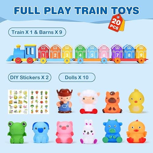 GooMags Montessori Learning Toy Toddler Animal Train Counting Barns Puppets | Montessori toy farm train set with 9 barns & 10 finger puppets for matching sorting, preschool gift for toddler boys girls thumbnail 3