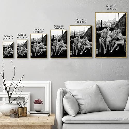 Gold Framed Black and White Canvas Wall Art Vintage New York Rooftop Woman Party Photography Feminist Poster Trendy Girls Hypebeast Painting Prints Female Artwork Bar Cart Decor 8x12inch thumbnail 3