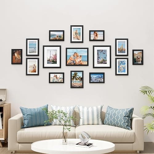 Vittanly 15 Pack Picture Frames Collage Wall Decor for Mounting or Tabletop Display, Gallery Frame Set for Family, Multi Sizes Including 3pcs 8x10, 6pcs 5x7, 6pcs 4x6, Black thumbnail 2