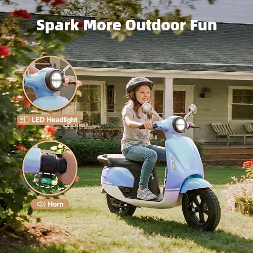 24V Electric Bike for Kids, Speed up to 10MPH, Electric Moped Scooter | Electric Motorbike with 12'' All-Terrain Tires, 250W Brushless Motor, LED, Battery Powered Ride on Toy for Girls Boys-Rose thumbnail 3