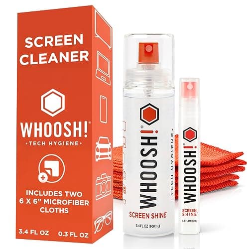 WHOOSH! Screen Shine Duo - Screen Cleaner Spray for iPad, Monitor, Laptop, MacBook - 3.4 oz & 0.3 oz Bottles with 2 Microfiber Cloths - Portable Electronic Cleaning Kit for Travel, Office, and Home - Image 1