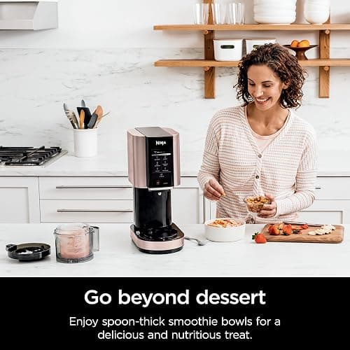 Ninja NC301 CREAMi Ice Cream Maker, for Gelato, Mix-ins, Milkshakes, Sorbet, Smoothie Bowls & More, 7 One-Touch Programs, with (2) Pint Containers & Lids, Compact Size, Perfect for Kids, Rose Gold thumbnail 11