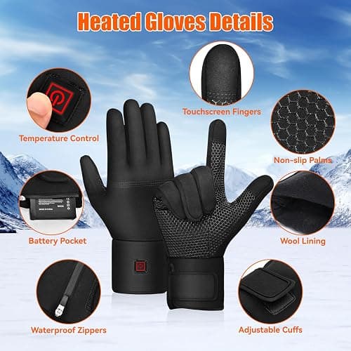 Heated Gloves, 3200mAh Rechargeable Electric Heating Gloves for Men Women with Touchscreen Fingers, Thin Hand Warm Gloves Liners for Winter Riding Ski Snowboarding Hiking Cycling Hunting thumbnail 5