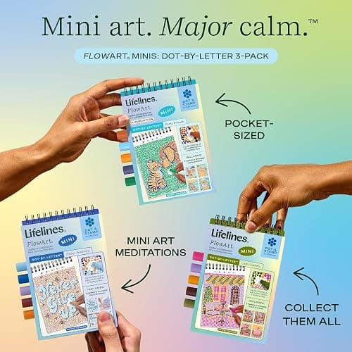 Lifelines FlowArt Mini Activity Pads, 3-Pack, Dot-by-Letter Coloring Books | 15 Markers & 60 Scenes - Guided Art Meditations for Tweens, Adults & Seniors - Dot-by-Letter - Patent-Pending thumbnail 2