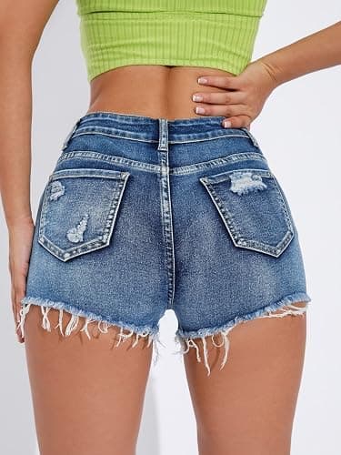 Verdusa Womens Shorts Jeans Y2k Outfits Summer Vintage Low Rise Ripped Distressed Skinny Mini Denim Shorts thumbnail 2