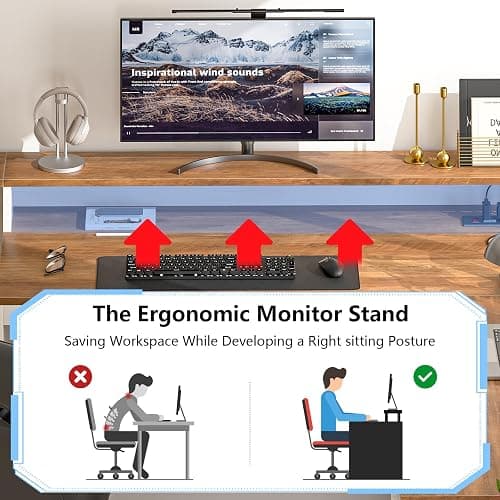 YOMILUVE 63" Farmhouse L Shaped Executive Desk with Drawers & Storage Shelf, Corner Computer Desk with Power Outlets, L Shaped Office Desk with Monitor Stand, Printer Shelf, Antique White thumbnail 8