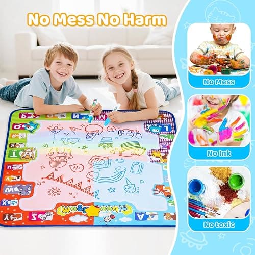 KIZZYEA Toys for 2 3 4 5 Years Old Boys Girls, Water Doodle Mat for Kids, Large Coloring Painting Writing Mat with Neon Colors, Educational Toys Christmas Birthday Gifts for Age 2-4, 3-5 Toddlers thumbnail 4