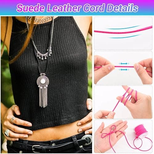 Cridoz Faux Suede Leather Cord, 25 Rolls Flat for Jewelry Making, Leather Strips & Laces for Dream Catcher Supplies DIY Crafts, Thread Velvet String for Necklace, Bracelet, Beading thumbnail 4
