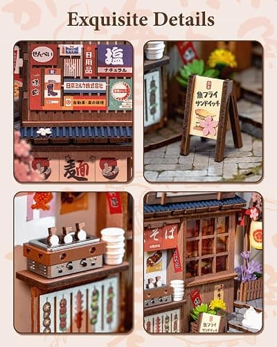 Rolife DIY Book Nook Kits for Adults, Miniature Dollhouse Booknook Kit, 3D Wooden Puzzle Creative Decorative Bookends Bookshelf Diorama Insert Crafts Hobbies Gifts (Sakura Wine Alley) thumbnail 5