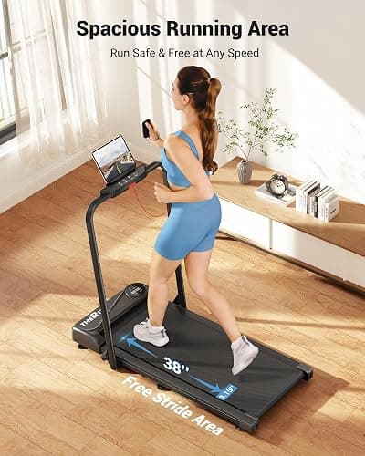 THERUN Walking Pad, 2 in 1 Foldable Treadmills for Home, 2.5HP Under Desk with Handle Bar, 16" Widened Running Belt, with Remote Control thumbnail 3