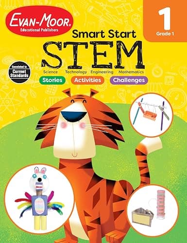 Evan-Moor Smart Start STEM Workbook, Grade 1, Science, Technology, Engineering, Math, Hands On Activities, Problem Solving, Critical Thinking, Fine Motor Skills, Sequencing, Animals, Homeschool - Image 1