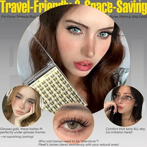 Pleell Lash Clusters Natural Eyelash Clusters 10-13mm Wispy Lashes Clusters Fairy Cluster Eyelash Extensions Thin & Invisible Band Cluster Lashes for Daily/Photo C-Curly Manga Eyelashes Clusters thumbnail 7
