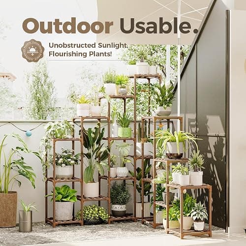 BamWorld Tall Plant Shelf Stand for Large Plants; Indoor/Outdoor Use. Perfect for Living Room, Garden, Balcony thumbnail 5