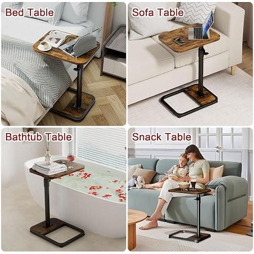 GOYLSER C-Shaped Tables Small Swivel End Table, Height Adjustable Side Tables Living Room, Rotating Snack Couch Wooden Tv Trays for Eating On Couch, Rustic Brown thumbnail 8