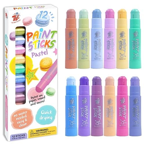 TBC The Best Crafts Paint Sticks, 12 Colors Pastel, Washable, Non-toxic, Tempera Paint Sticks for Kids and Students - Image 1