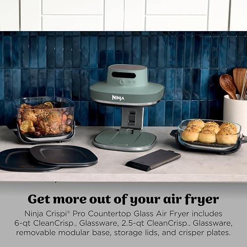 Ninja Crispi Pro 6-in-1 Glass Air Fryer | 450°F, Nontoxic, 6qt & 2.5qt Containers & Lids | Microwave, Freezer, Dishwasher Safe | Max Crisp, Air Fry, Bake, Roast, Recrisp, Dehydrate | Ash Grey, AS101DG thumbnail 2