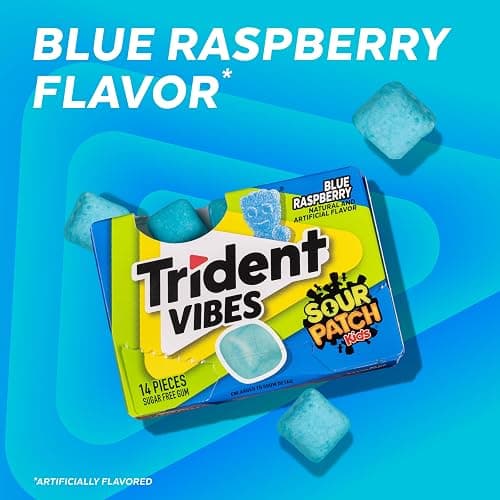 Trident Vibes BLUE RASPBERRY Sugar Free Chewing Gum, 14 Pieces (Pack of 9) | Chewing Gum with Xylitol, Pocket Packs, Perfect for Long Lasting Fresh Breath at School, Work & Travel thumbnail 2