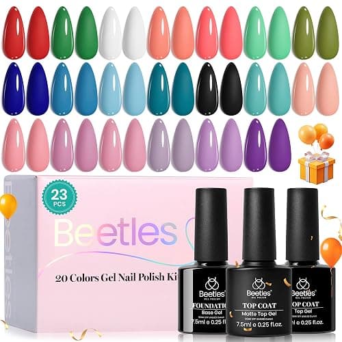 Beetles Spring Gel Polish Set - 20 Colors Red Green White Black Nude Valentines Gel Nail Polish with Base Top Coat Trendy Colors Uv LED Lamp Salon DIY at Home Nails Gifts for Women Vibrant Subtle thumbnail 8