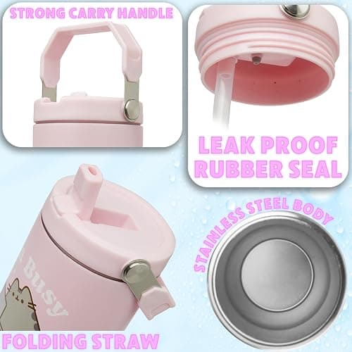 Get Trend Pusheen Tumbler Stainless Steel with Straw 30oz Girls Teens Women Insulated Cup with Lid Travel Mug for School Sports Cute Gifts for Girls (Pink Pusheen) thumbnail 5