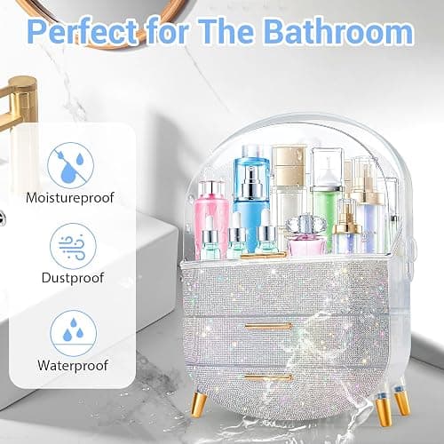 Ptesly Teen Girls Gift Makeup Organizer, Skincare & Jewelry Storage, Cosmetics Display Case, Makeup Holder, Bathroom Organizer (Bling Rhinestone) thumbnail 5