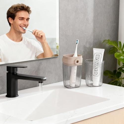 UZDOTB Toothbrush Travel Case, 2 in 1 Portable Travel Toothbrush Holder with Mouthwash Cups, Leakproof Travel Toothbrush and Toothpaste Container for Traveling Camping Dorm Office Business Trip thumbnail 2