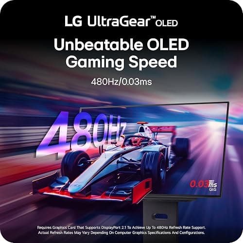 LG 27GX790A-B 27-inch Ultragear OLED Gaming Monitor QHD 1440p 480Hz, 0.03ms, DisplayPort 2.1, True Black 400, NVIDIA G-Sync, AMD FreeSync Premium Pro, HDMI, USB, Tilt/Height/Swivel/Pivot Stand, Black thumbnail 3