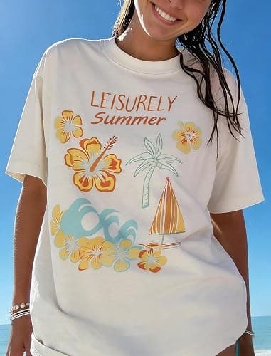 Womens Teens Oversized Graphic Tshirts Y2k Flower Fruit Vintage Tees Beach Surfer Casual Short Sleeve T-Shirts thumbnail 6