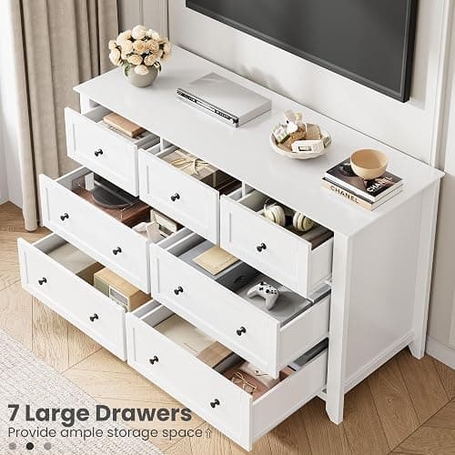 IDEALHOUSE White 7 Drawer Dresser for Bedroom, 54" Wide Large Dresser with Deep Drawers & Metal Knobs, Modern Wooden Chests of Drawers for Entryway, Hallway thumbnail 4