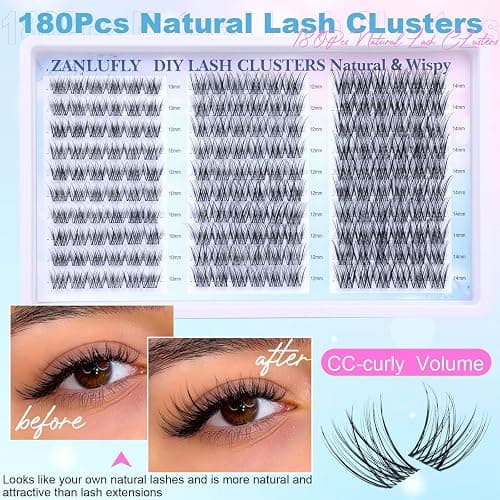 Lash Clusters Wispy Eyelash Clusters Natural CC-Curly Cluster Lashes zanlufly Wispy Individual Lashes 180Pcs Eyelash Extension 10 12 14MM DIY Lash Extension thumbnail 5