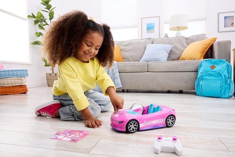 Hot Wheels Barbie RC Toy Car, Remote-Control Pink Convertible, Can Hold 2 Barbie Fashion Dolls & Trunk Opens for Storage, Sticker Sheet for Customizing thumbnail 2