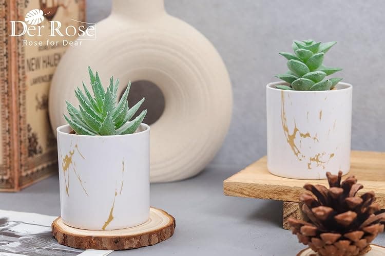 Der Rose Set of 2 Succulents Plants Artificial Mini Fake Succulents Plants for Home Office Desk Accessories for Women thumbnail 5