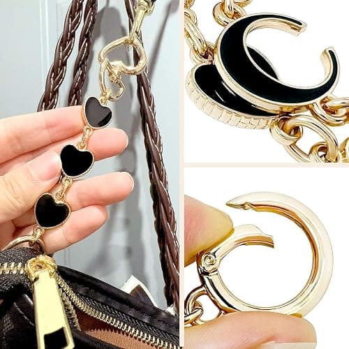 2 Pcs Bag Extender Chain, Purse Strap Extender for Handbag, Purse Extender Chain, Bag Extension Chain Extender for Purse Handbags, Shoulder Bag Strap Extender, Black Heart & Moon thumbnail 5